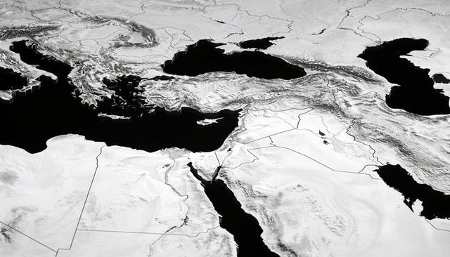 Depicting monochrome relief map of eastern mediterranean, sinai and nile delta topography