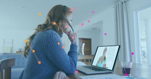 Businesswoman in Virtual Meeting with Abstract Digital Network