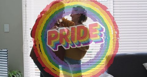 LGBT Pride Celebration with Lesbian Couple at Home