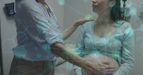 Digital Data Overlay in Healthcare with Pregnant Woman and Nurse