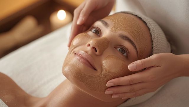 Luxury spa facial treatment with therapeutic mask in relaxing atmosphere