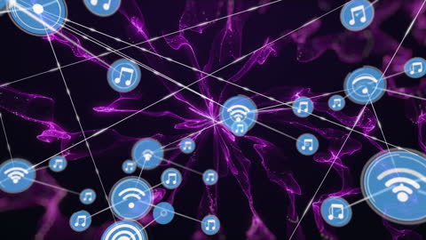 Digital Networking Concept with Music and Connectivity Icons