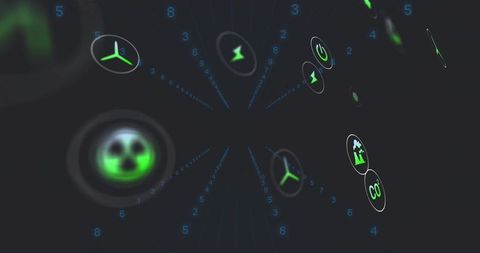 3d data tunnel with floating energy and environmental icons