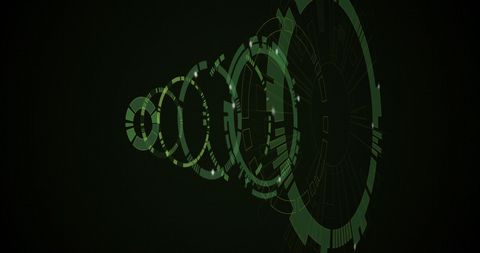 Abstract digital circles in motion with green tones