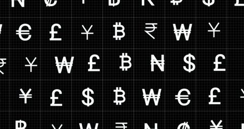 Digital representation of global currency symbols