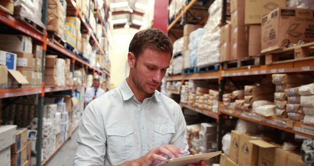 Warehouse Manager Using Tablet PC to Check Inventory - Download Free Stock Images Pikwizard.com