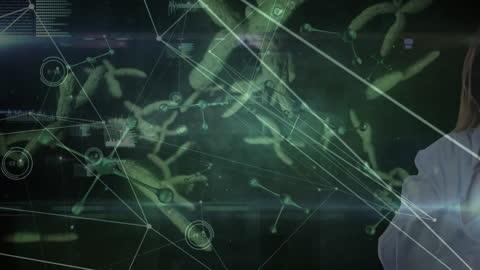 Futuristic Doctor Analyzing Genetic Connections in Virtual Space