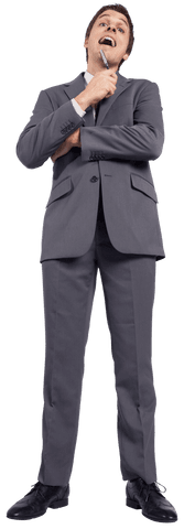 Contemplative businessman pondering plan pensively