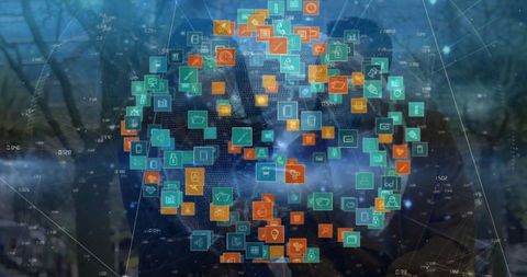 Floating Digital Data Sphere with Technology Icons at Park Clearing - Download Free Stock Images Pikwizard.com