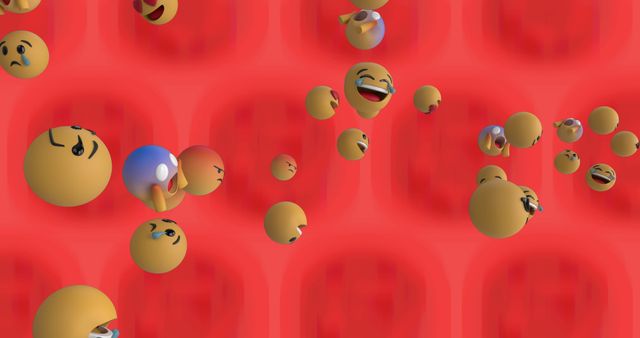 Colorful Emojis Falling on Red Backdrop - Download Free Stock Images Pikwizard.com