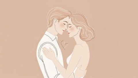 Minimalist couple embracing illustrating love and intimacy