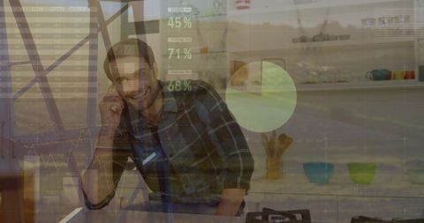 Caucasian man discussing business analytics from home