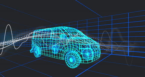 Futuristic Digital Van Blueprint with Global Network Interface