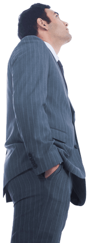 Transparent Businessman in Suit Looking Upwards Posing Concept