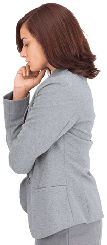 Focused Caucasian Businesswoman Side View on Transparent Background