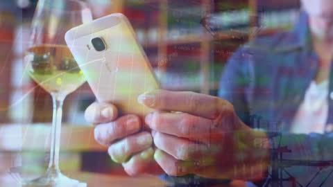 Stock Market Data Overlay on Smartphone User at Bar