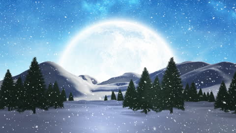 Serene Winter Landscape With Falling Snow and Moonlit Sky