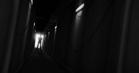 Eerie Silhouette in Dark Corridor Standing Mysteriously - Download Free Stock Images Pikwizard.com