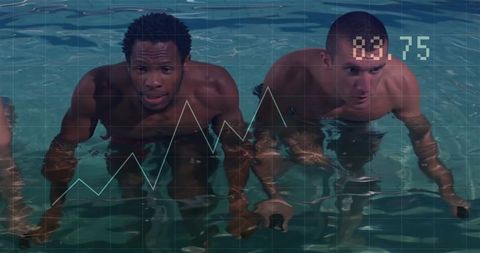 Men Using Underwater Bikes in Pool with Performance Metrics