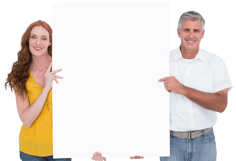 casual mature couple holding blank white poster transparent background - Download Free Stock Videos Pikwizard.com