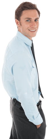 Transparent Image of Confident Businessman in Light Blue Shirt
