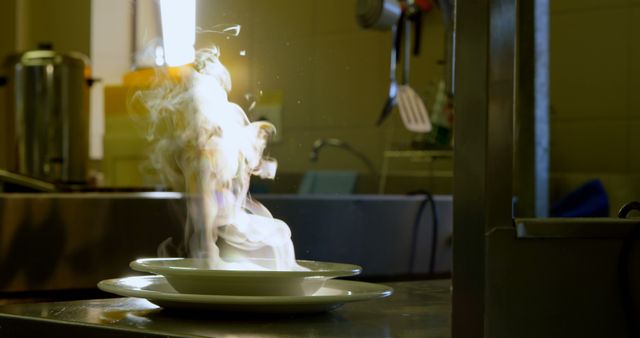 Steam rises from a hot dish freshly prepared in a kitchen, with copy space - Download Free Stock Photos Pikwizard.com