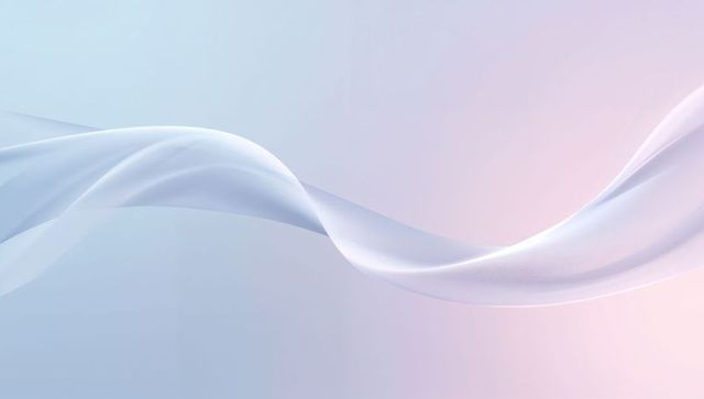 Silky translucent ribbon flowing across soft pastel blue-pink gradient background