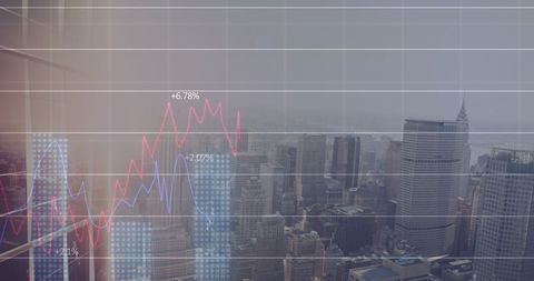 Financial Graph with Cityscape Background Illustrating Global Business Trends