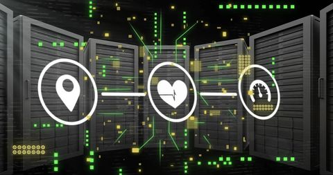 digital connectivity concept with server circuit and tech icons - Download Free Stock Images Pikwizard.com