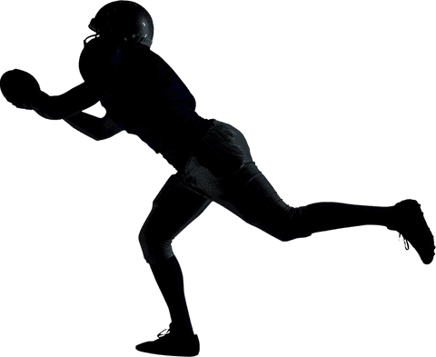 Transparent silhouette american football player in motion
