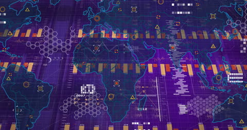 Futuristic Financial Data Processing Over World Map Visualization