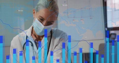 Medical Professional Analyzing Data in Office with Transparent Graph Overlay