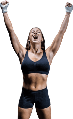 Transparent Enthusiastic Female Athlete Victory Pose