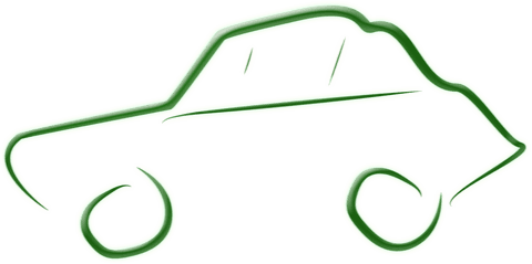 Digital green car outline on transparent background