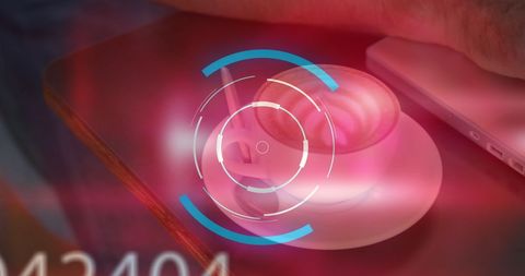 Futuristic Technology Overlay with Coffee Workspace