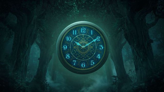 Mystical Ornate Clock Glowing in Enchanted Forest