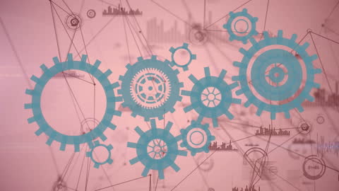 Abstract Gears and Graphs on Pink Digital Interface