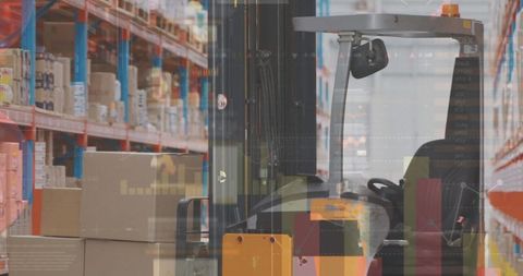 Forklift in Warehouse with Overlay of Logistics Data Graphs - Download Free Stock Images Pikwizard.com