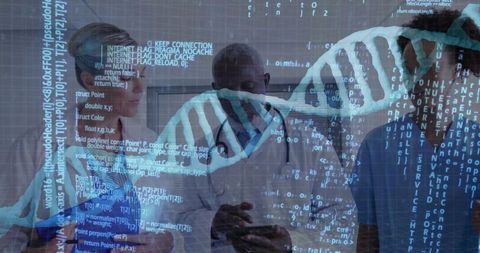Medical professionals analyzing digital dna data in high-tech setting