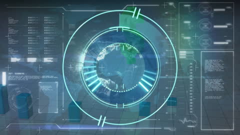 Futuristic Digital Interface with Data and Globe Visualization