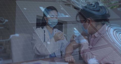 Healthcare professional administering injection with holographic data