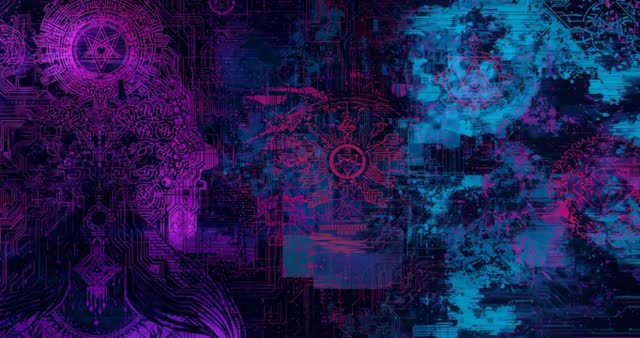 Abstract Digital Landscape with Mystical Runic Tech