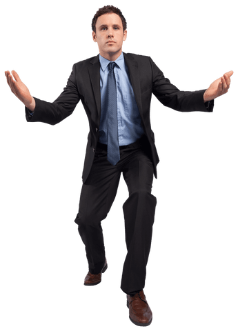 Transparent Businessman Posing with Outstretched Arms in Suit