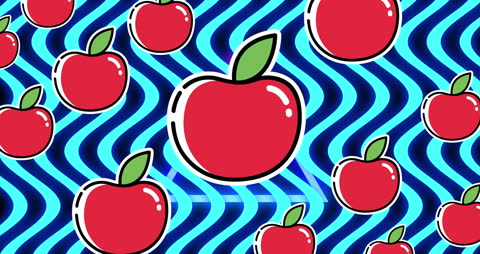 Vibrant Pattern of Apples on Wavy Blue Background