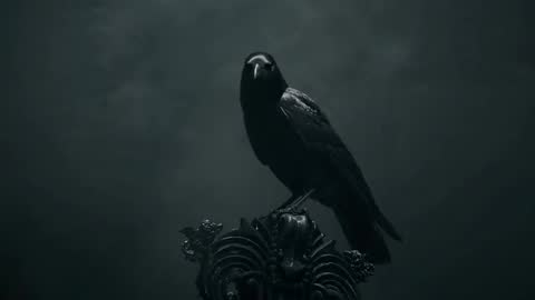Raven Perching in Dark Gothic Atmosphere