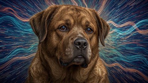 Majestic Brown Dog with Futuristic Light Trails