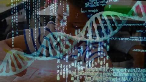 Child Engaged in STEM Learning with DNA and Code Overlay