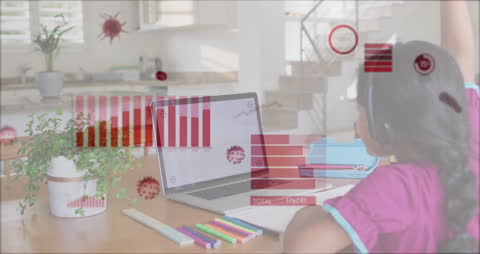 Child Studying Virtual Statistics on Laptop