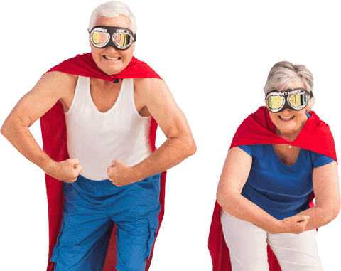 fun loving senior superheroes flexing on transparent background - Download Free Stock Videos Pikwizard.com