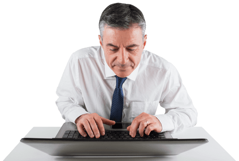 Transparent Image of Mature Businessman Typing on Laptop - Download Free Stock Videos Pikwizard.com
